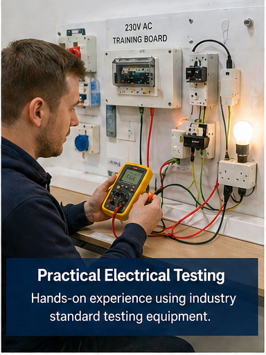 Practical electrical testing training for BS 7671 Section 708 caravan park course
