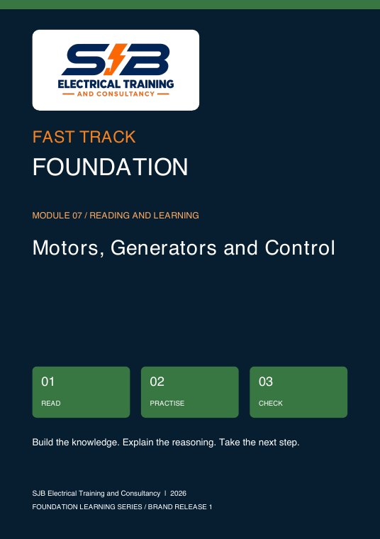 SJB Motors, Generators and Control reading booklet front cover